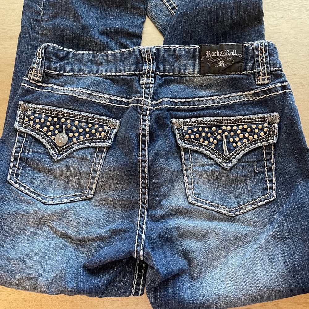 Rock & Roll Cowgirl Dark Blue Studded Boot Cut Jeans